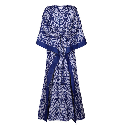 Bondi Blue Ikat Maxi Kaftan Hand Woven
