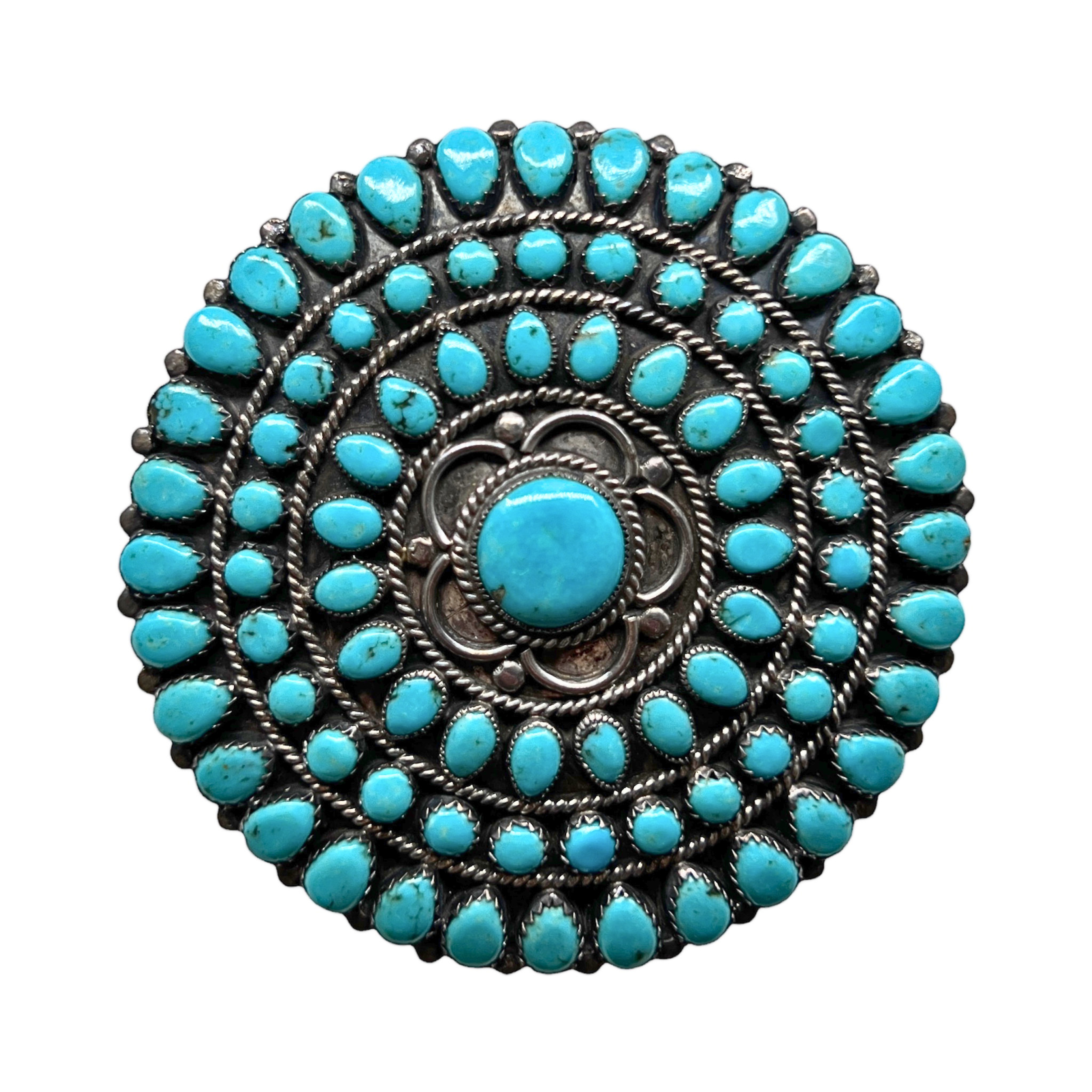 Vintage Large Navajo Turquoise Cluster Sterling Silver 3" Pendant Necklace