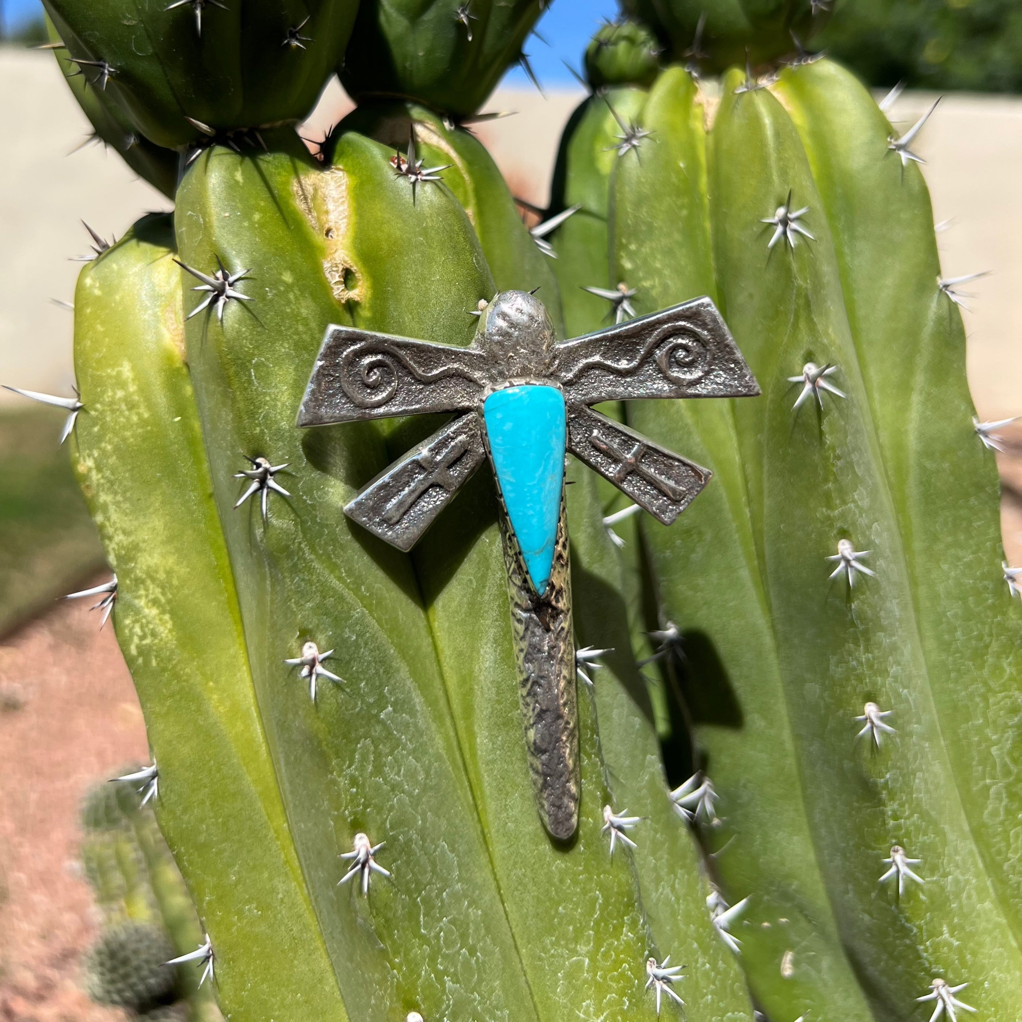 Sleeping Beauty Turquoise and Sterling Silver Navajo  Dragonfly Necklace