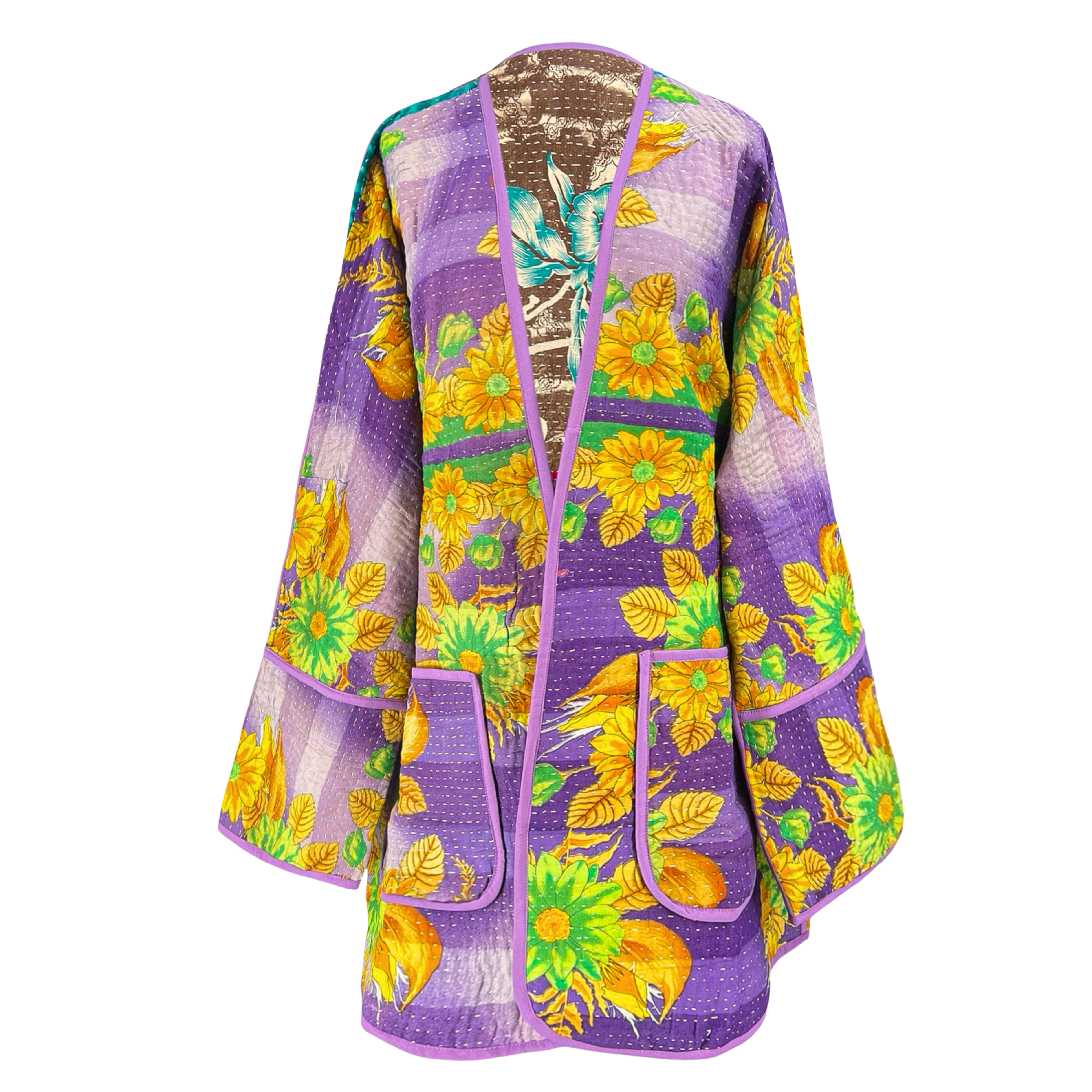 Malda Purple Floral Kantha Coat One of a Kind