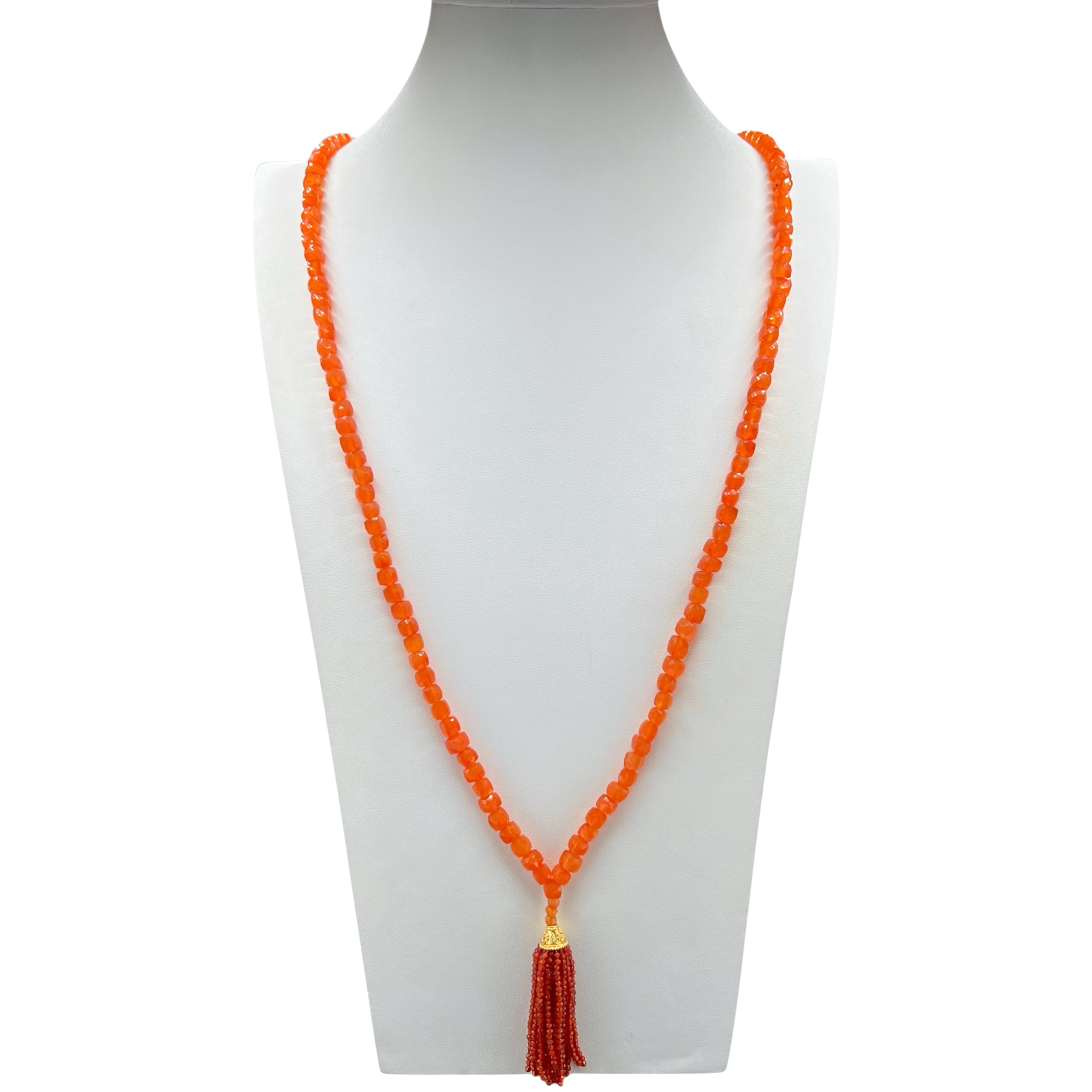 Faceted Carnelian Tassel Mala Necklace