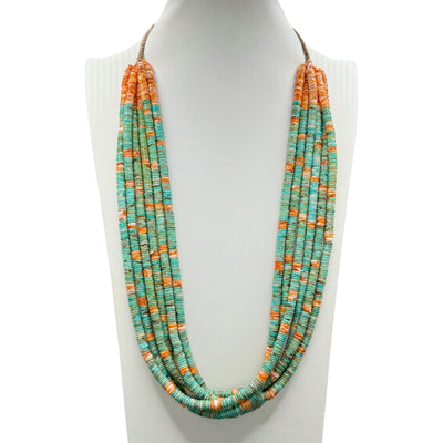 Rare Royston Turquoise and Spiny Oyster Six Strand Necklace