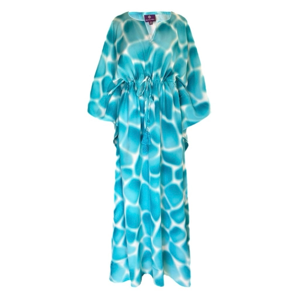 Zirafa Giraffa Seafoam Italian Silk Maxi Kaftan Dress