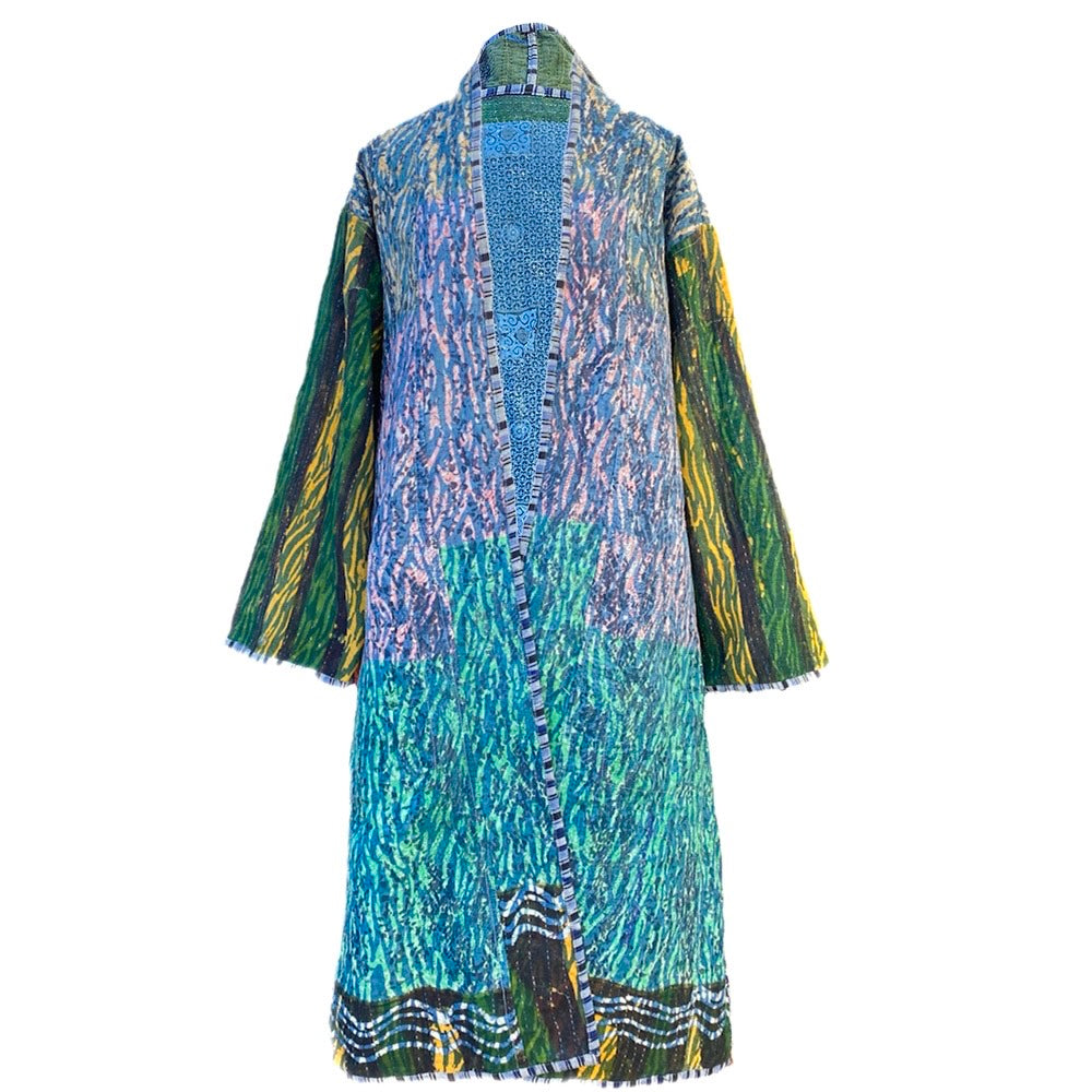 Elodea Indigo Cotton Vintage Quilted Kantha Coat ONE OF KIND