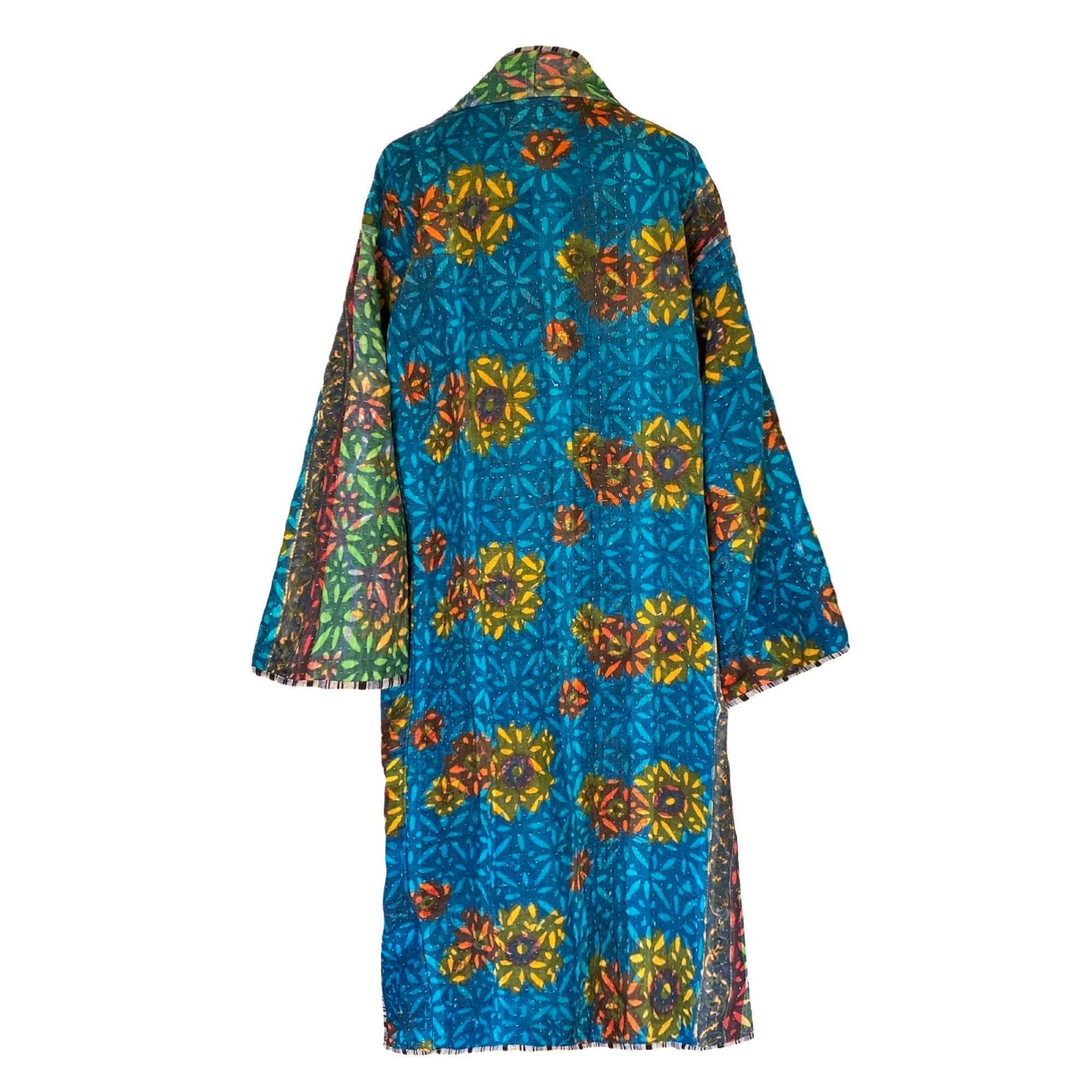 Ganika Indigo Cotton Vintage Quilted Kantha Coat ONE OF KIND