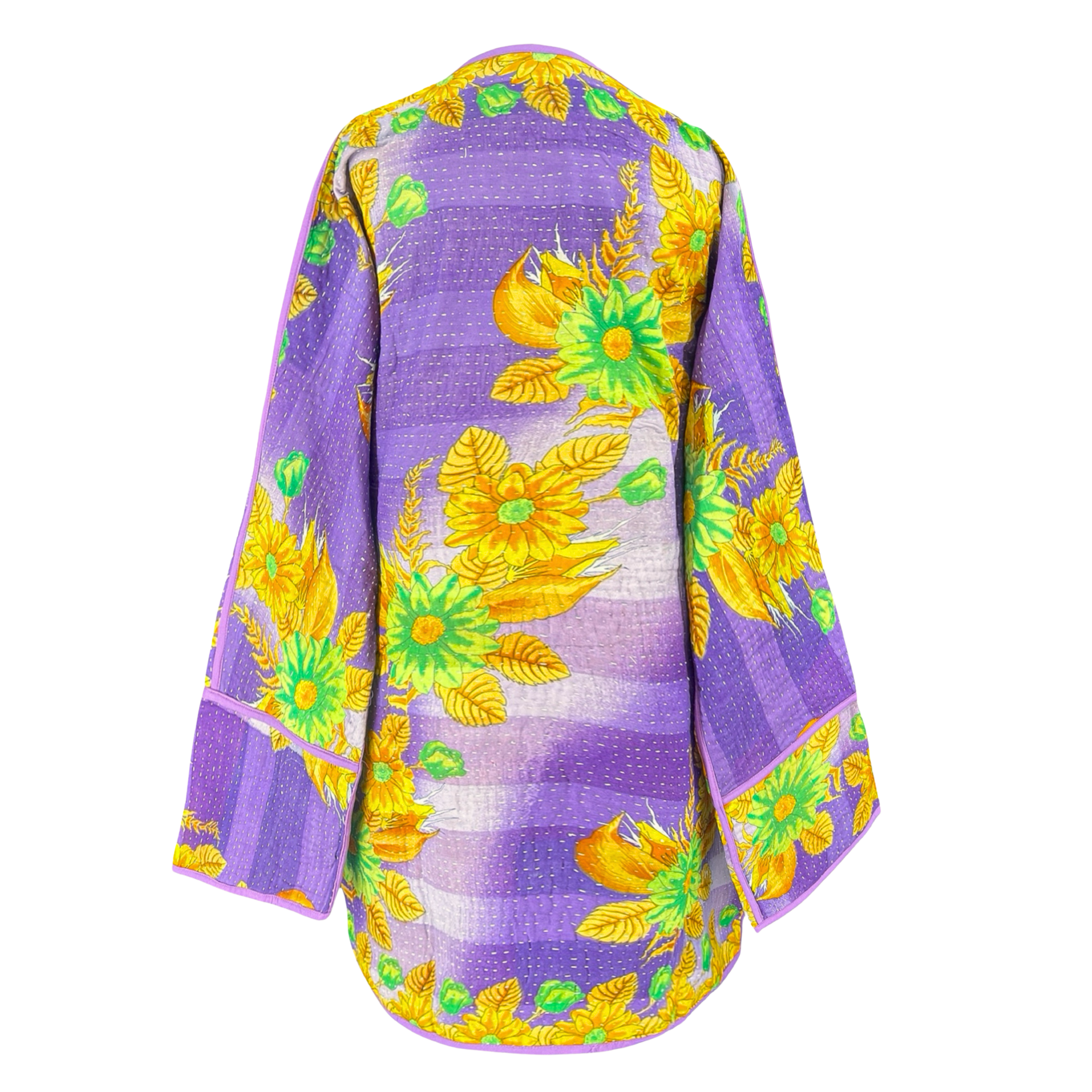 Malda Purple Floral Kantha Coat One of a Kind