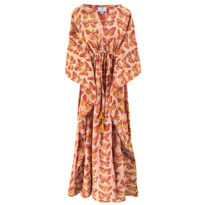 Beautiful Butterfly Cinnabar Maxi Kaftan Dress Limited Edition