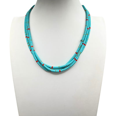 Turquoise, Coral, and Heishi Santo Domingo Necklace