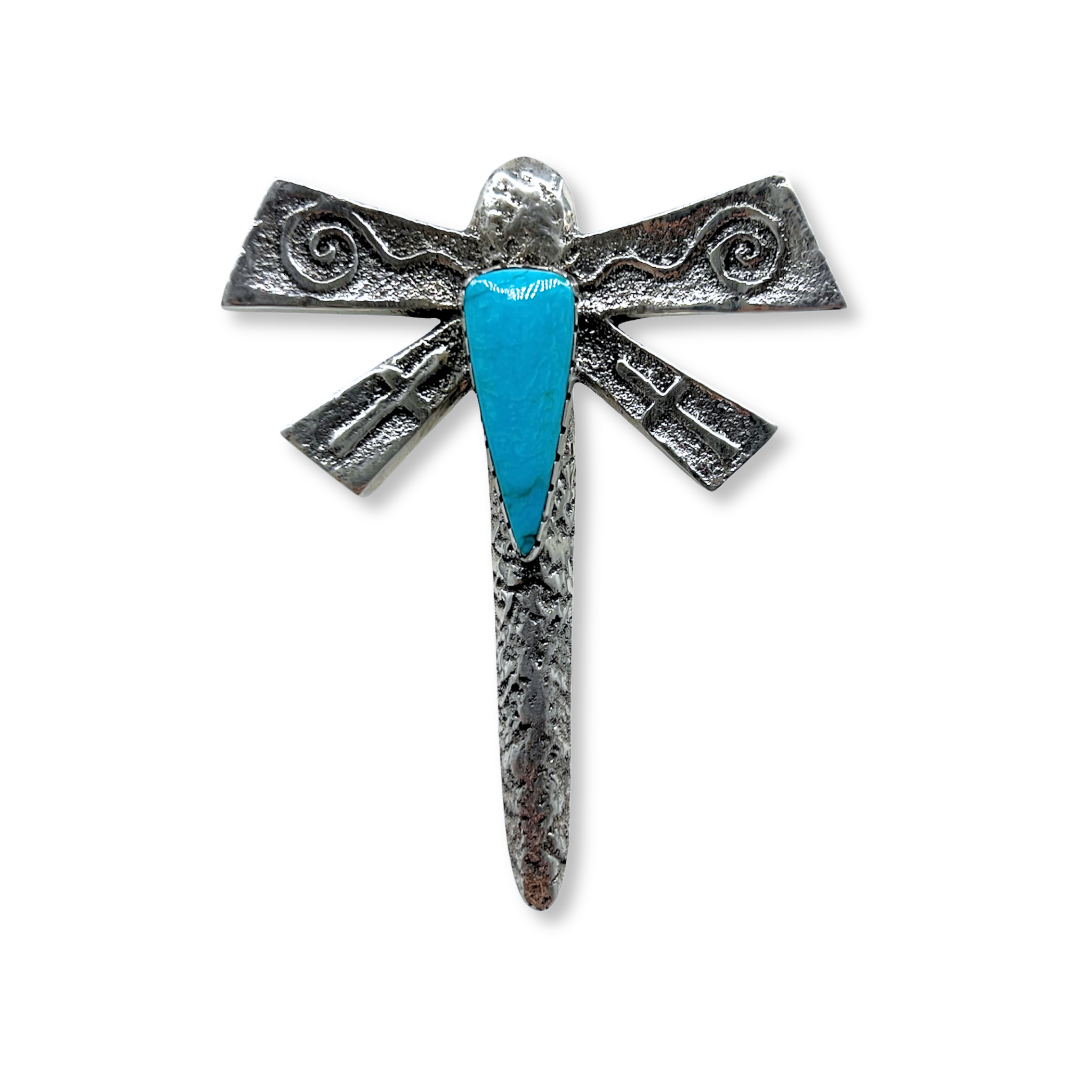 Sleeping Beauty Turquoise and Sterling Silver Navajo  Dragonfly Necklace