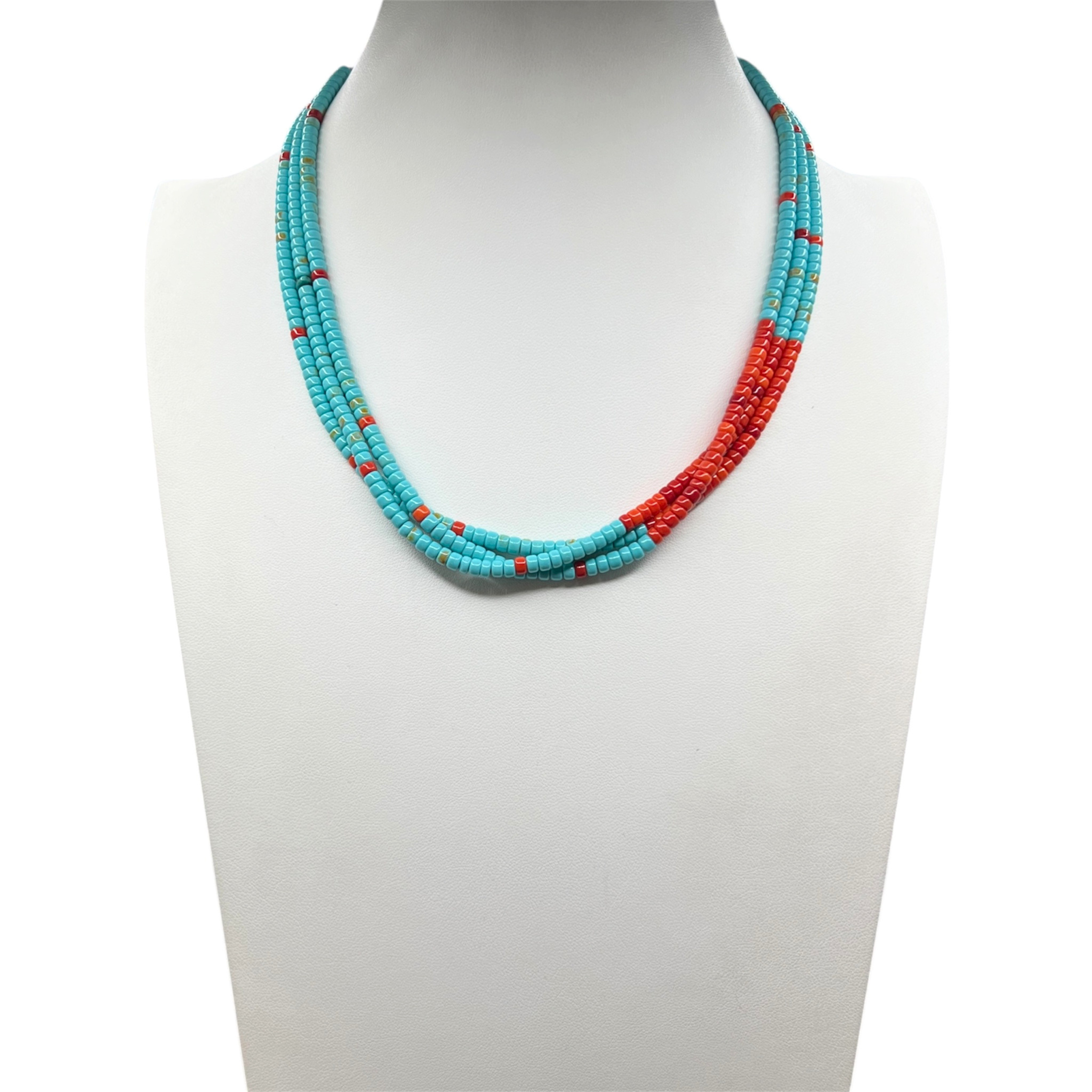 Turquoise and Apple Coral and Heishi Necklace Santo Domingo