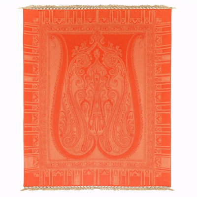 Italian Paisley Cashmere Wool Orange Throw Blanket