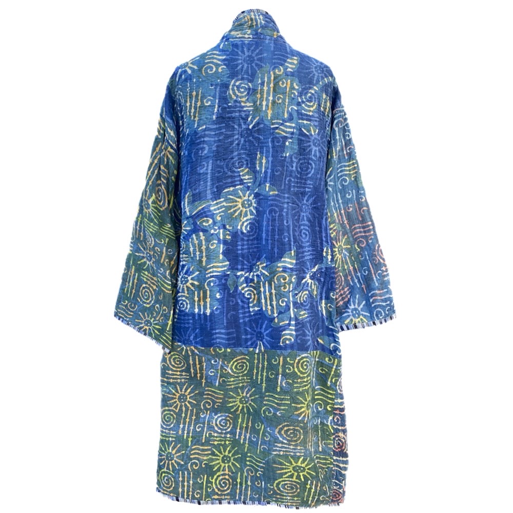 Aesha Indigo Cotton Vintage Quilted Kantha Coat ONE OF KIND