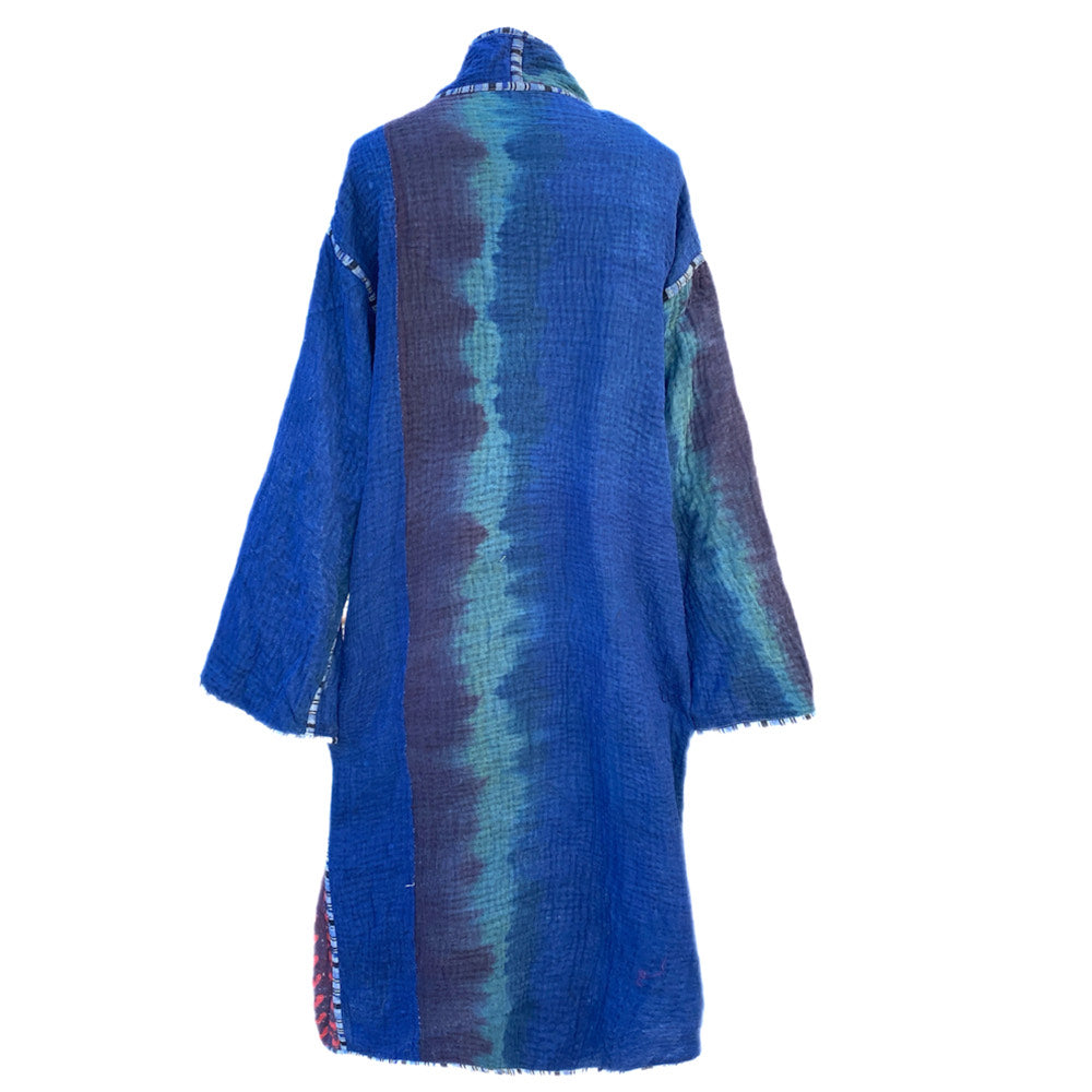 Ulva Indigo Cotton Vintage Quilted Kantha Coat ONE OF KIND