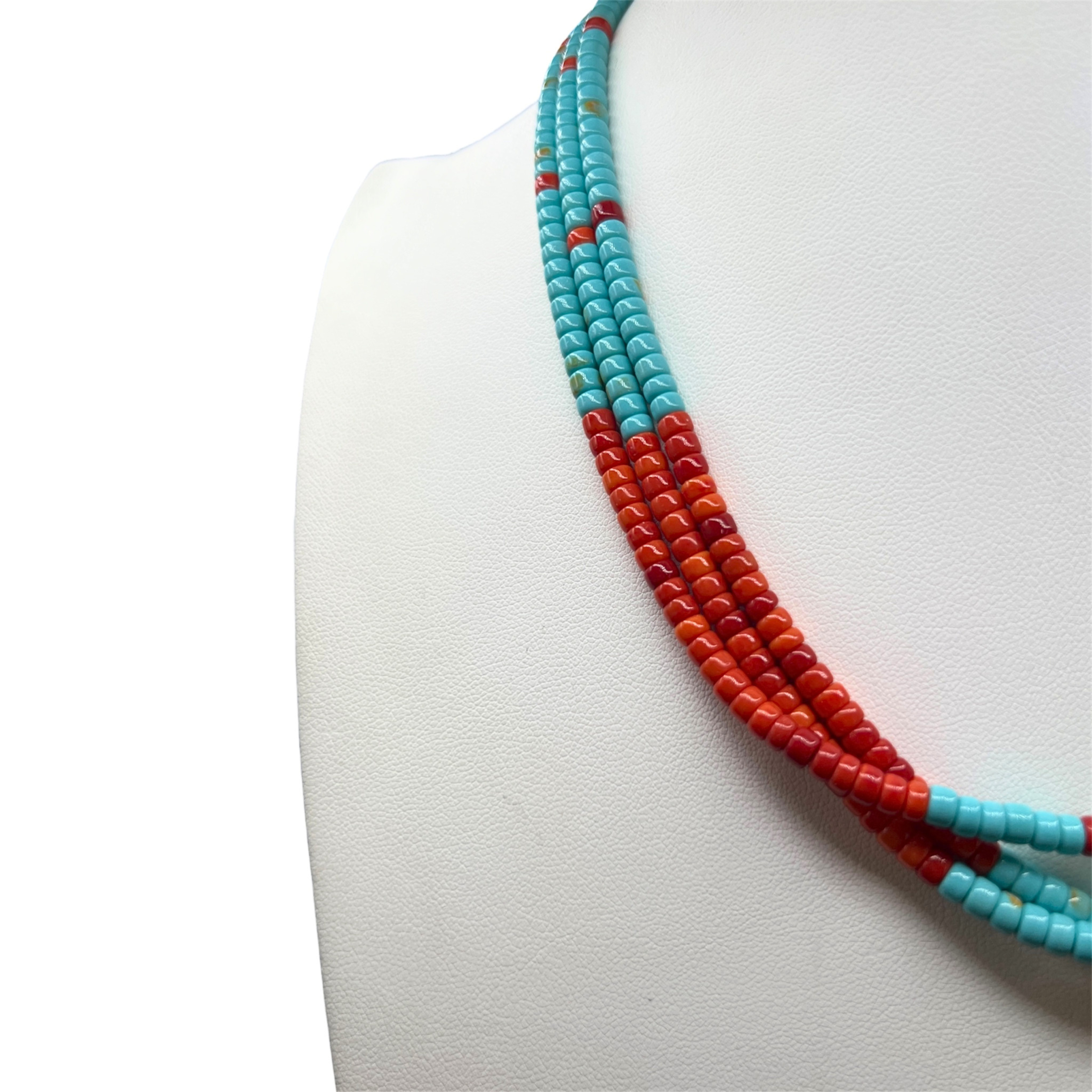Turquoise and Apple Coral and Heishi Necklace Santo Domingo