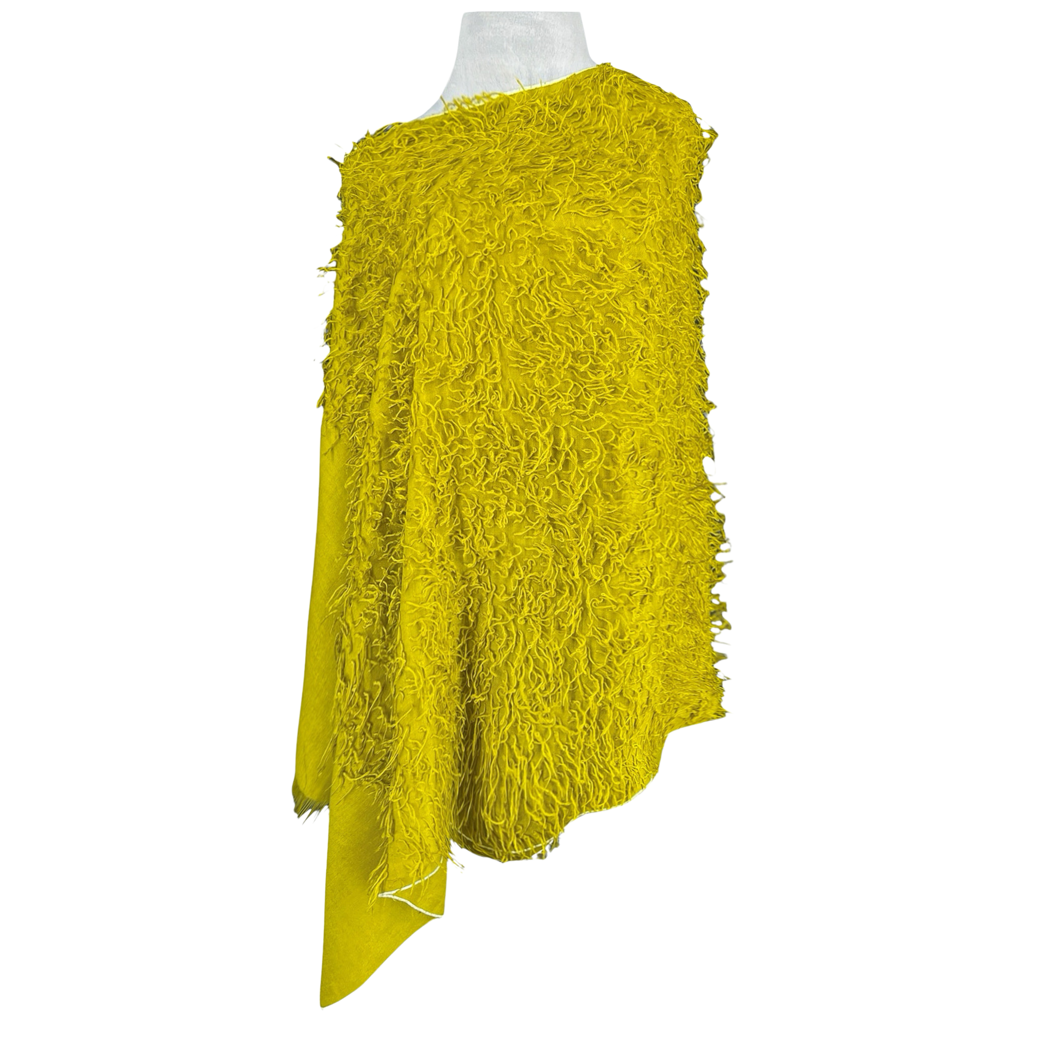 Chartreuse Feathered Pashmina Shawl Hand Woven One of a Kind