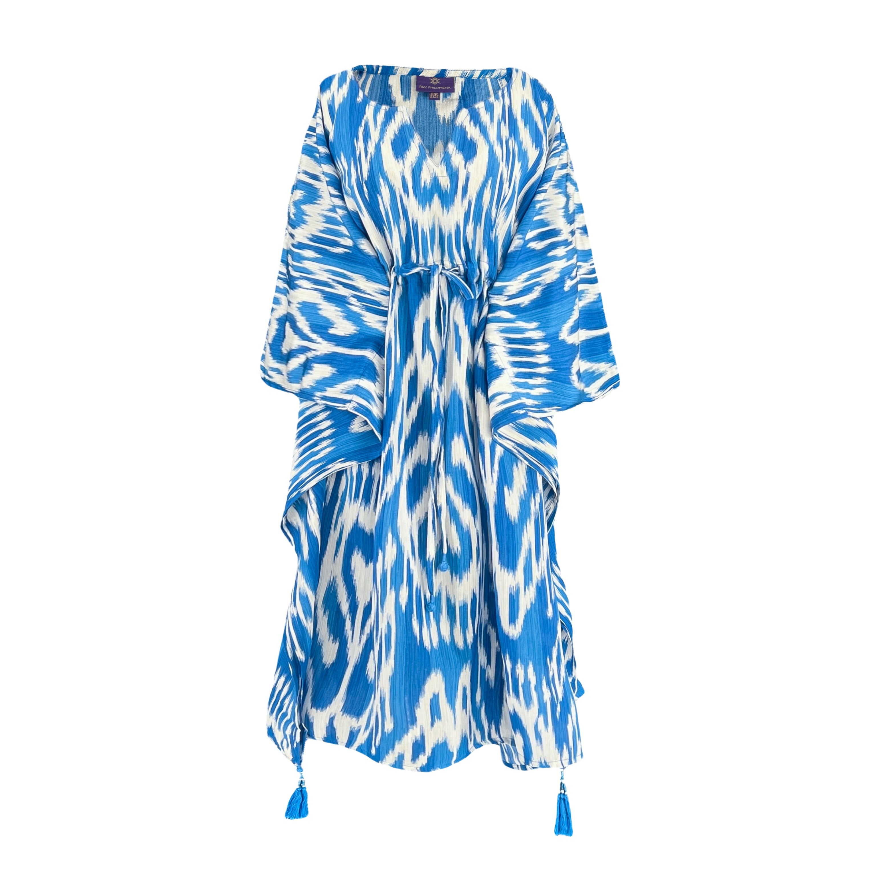 Riviera Blue Italian Silk Midi Kaftan Dress