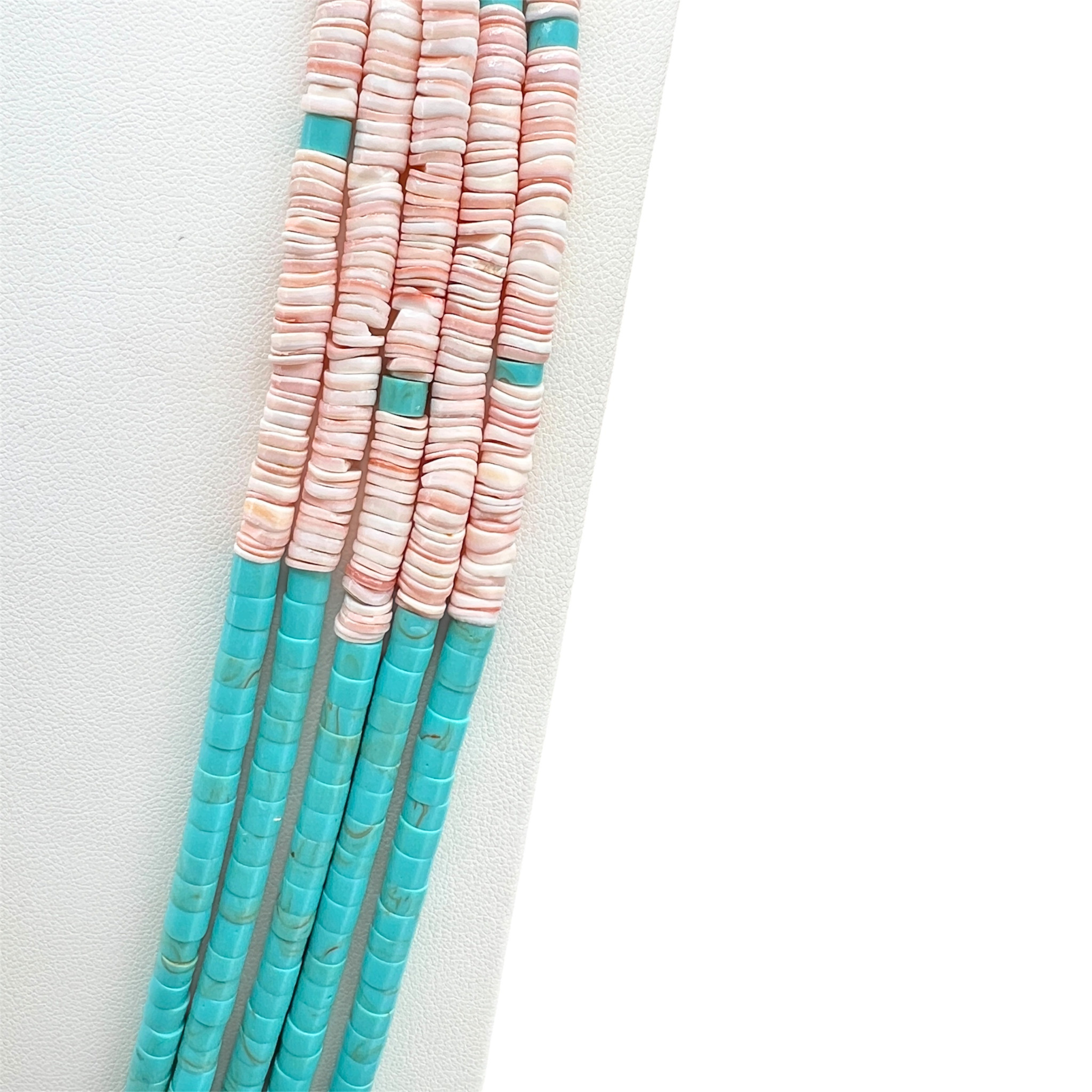 Pink Clam Shell and Turquose Heishi Necklace Santo Domingo Pueblo