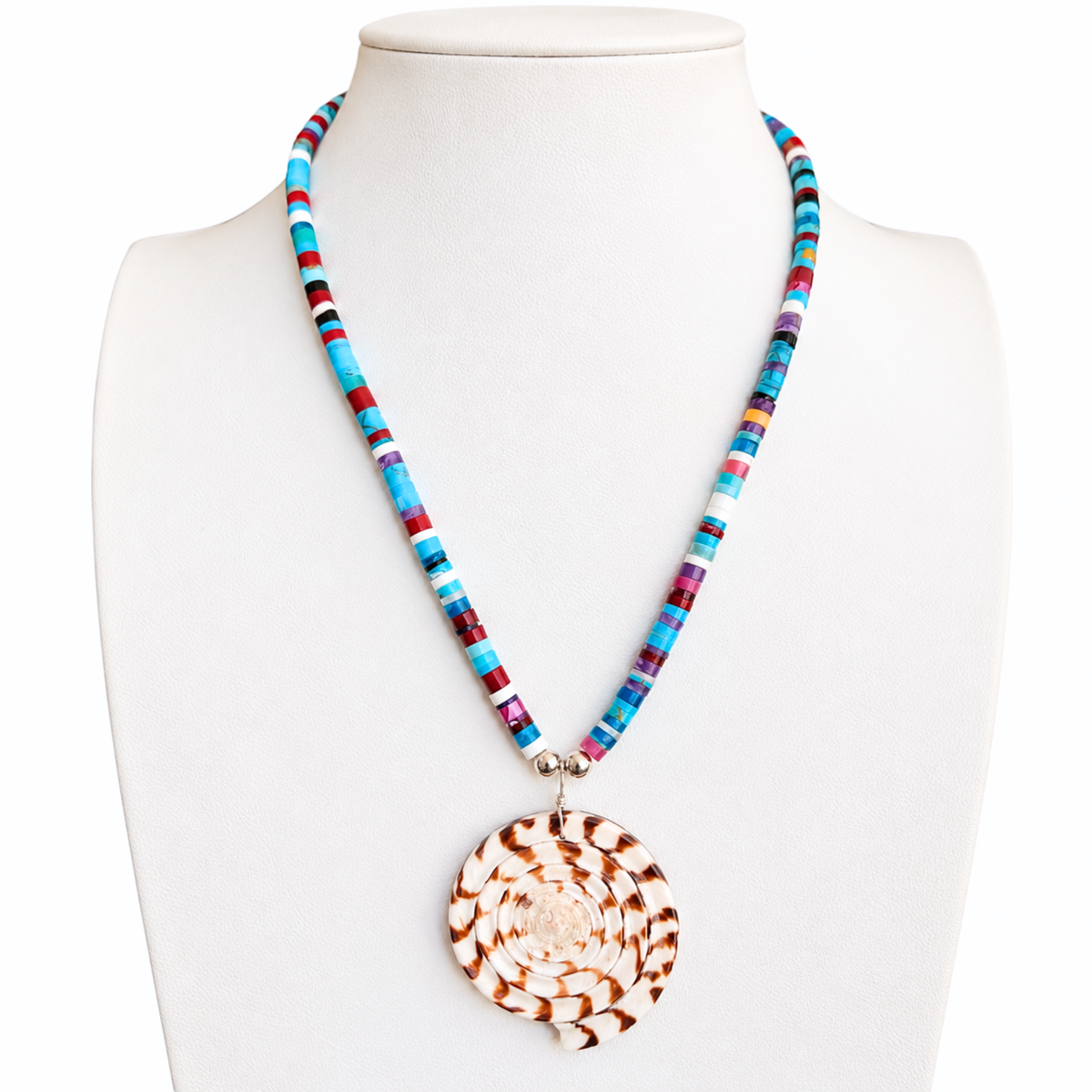 Mosaic Inlay Turquoise Multi Stone Pendant Necklace Santo Domingo