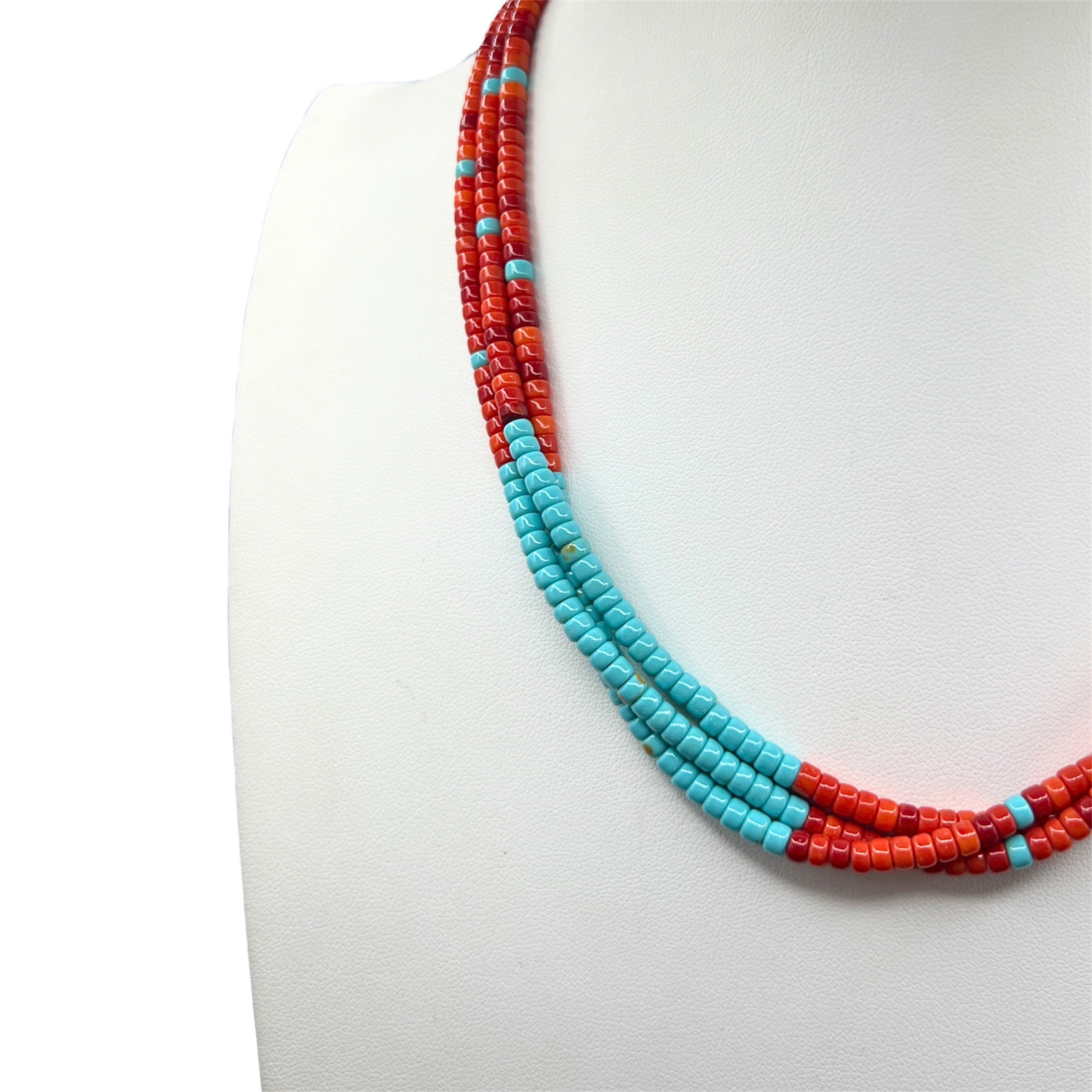 Apple Coral ,Turquoise, and Heishi Necklace Santo Domingo