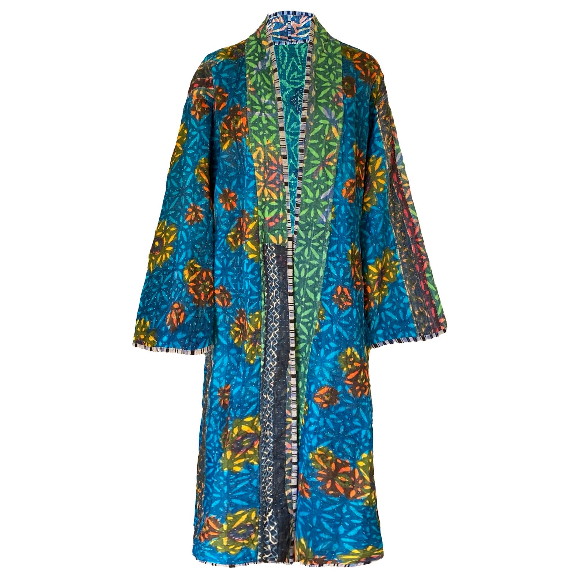 Ganika Indigo Cotton Vintage Quilted Kantha Coat ONE OF KIND