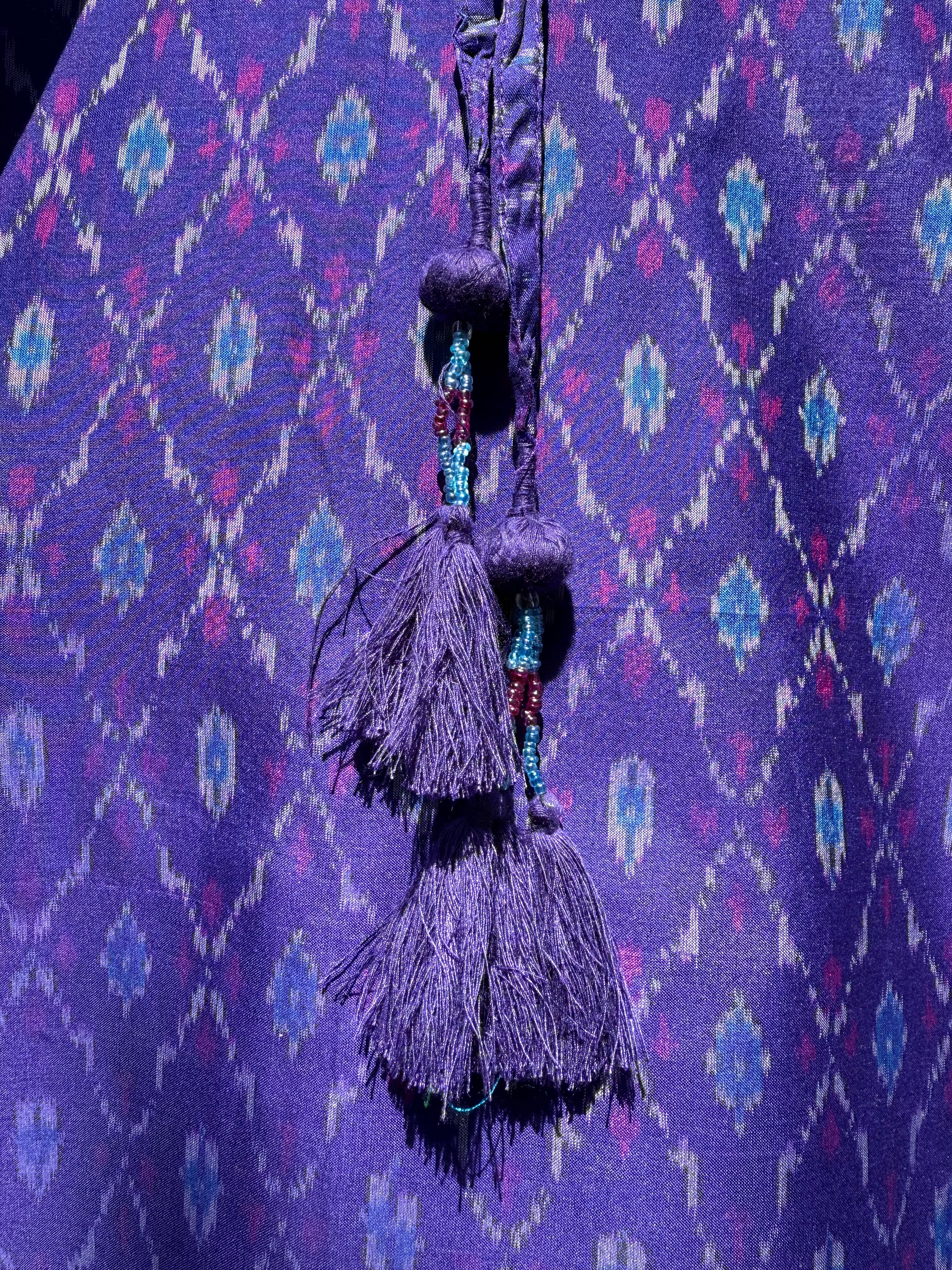 Tarini purple silk cotton ikat maxi kaftan dress Only One Available