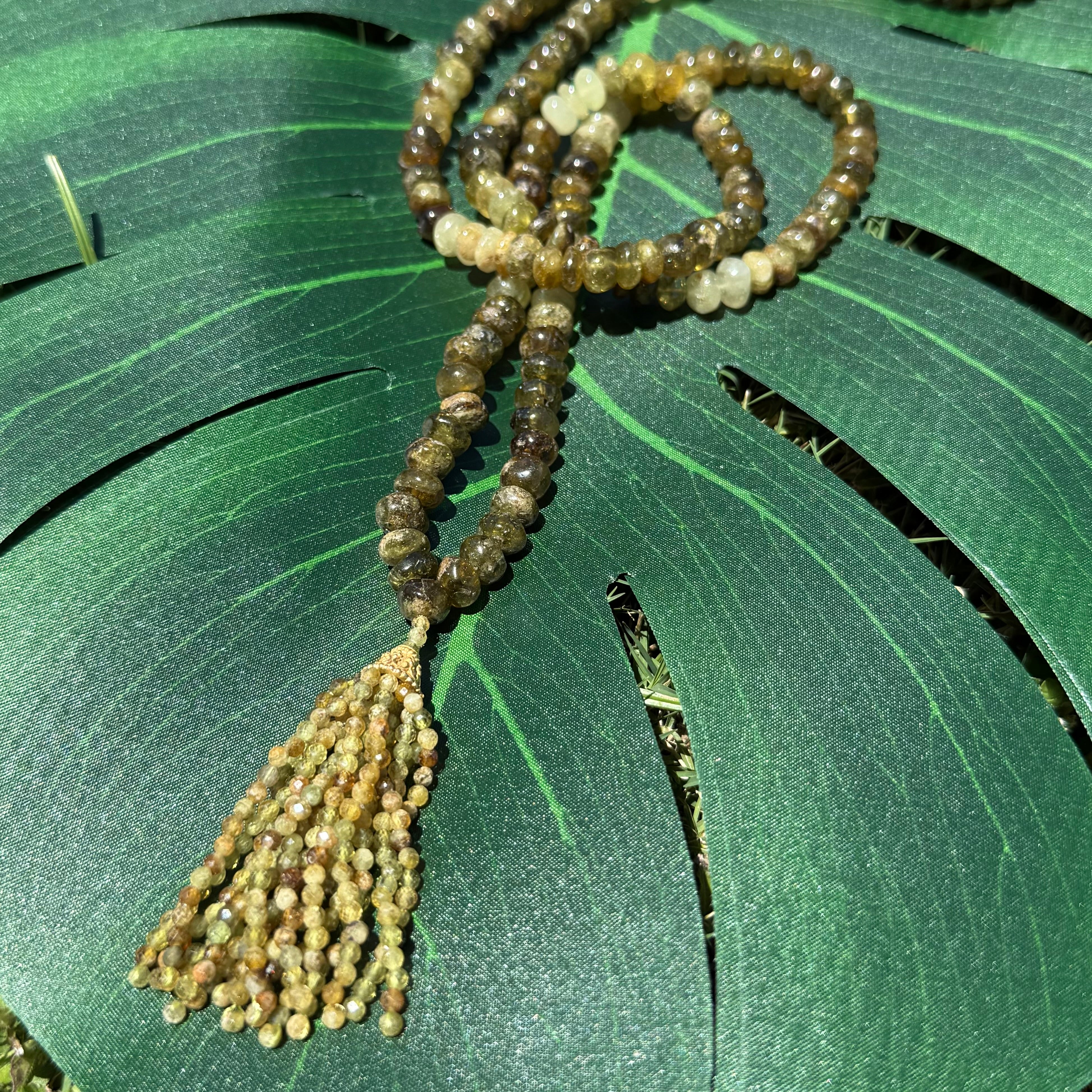 Semi Precious Grossular Green Garnet  Mala Necklace