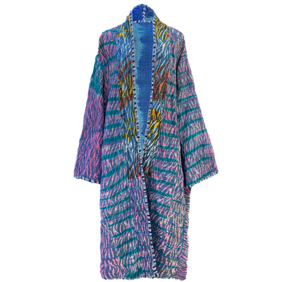 Ulva Indigo Cotton Vintage Quilted Kantha Coat ONE OF KIND