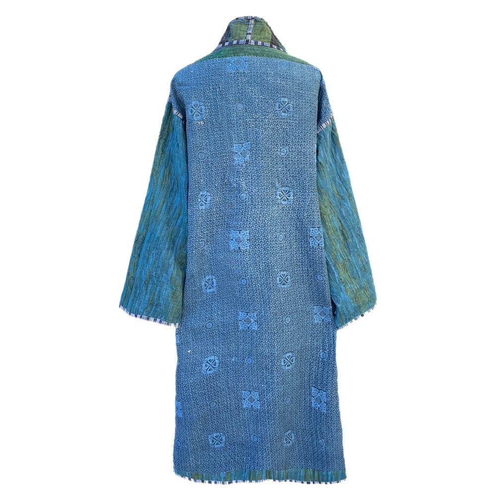 Elodea Indigo Cotton Vintage Quilted Kantha Coat ONE OF KIND