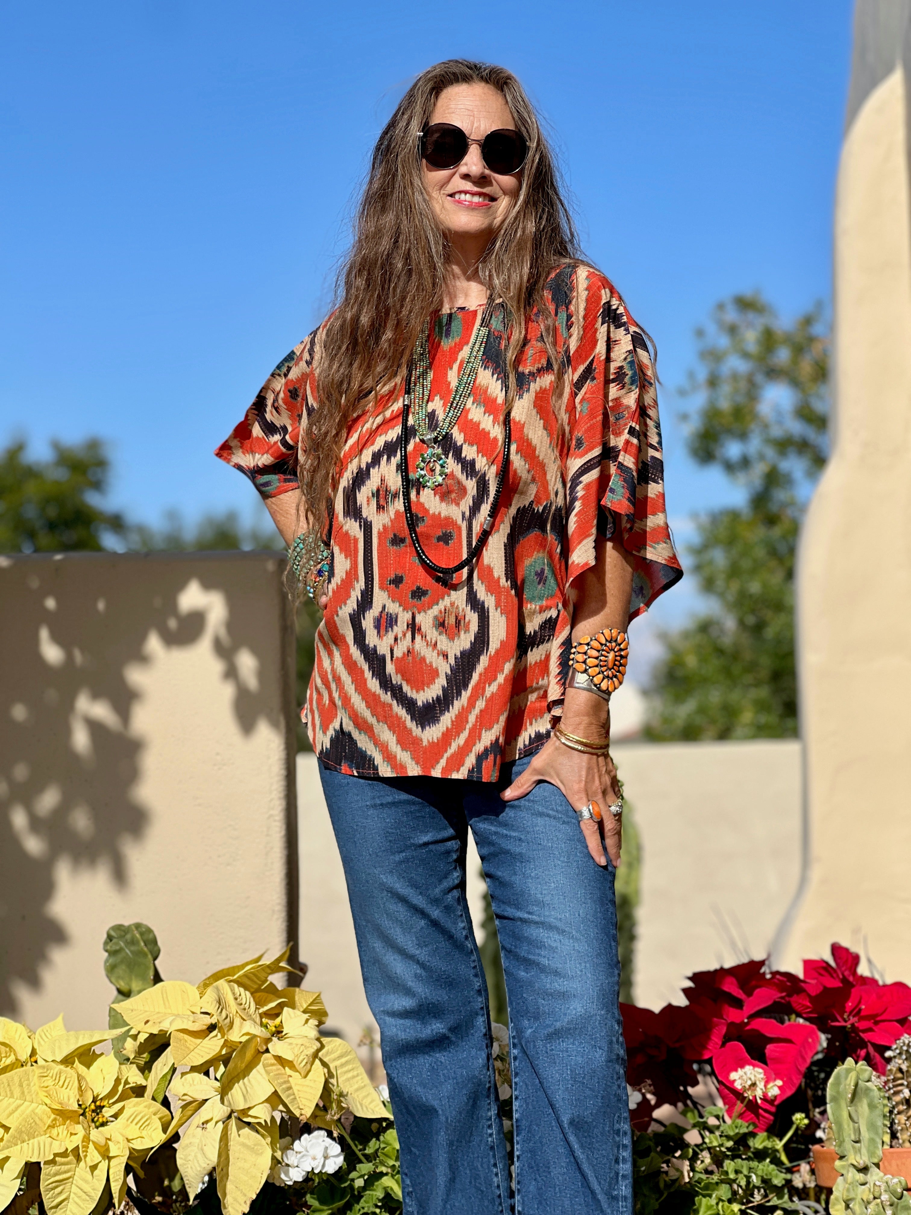 Angelo Tangelo Ikat Italian Silk Poncho