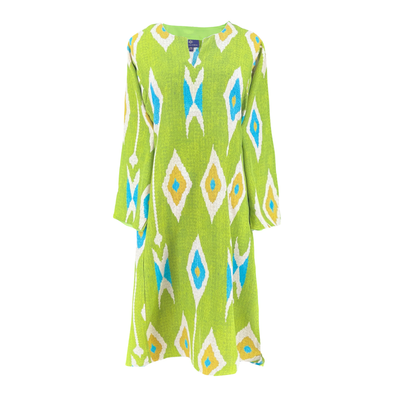 Tashkent Lime Green Ikat Italian Silk Tunic
