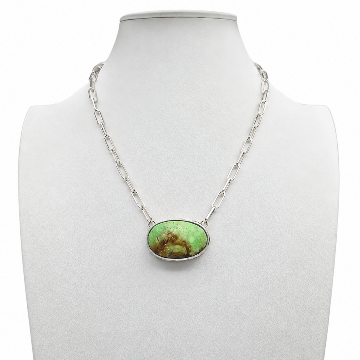 Navajo Silver and Rare Gaspeite Necklace Hand Made