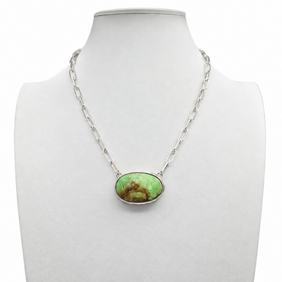 Navajo Silver and Rare Gaspeite Necklace Hand Made