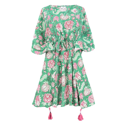 Capri Green Floral Short Kaftan Dress
