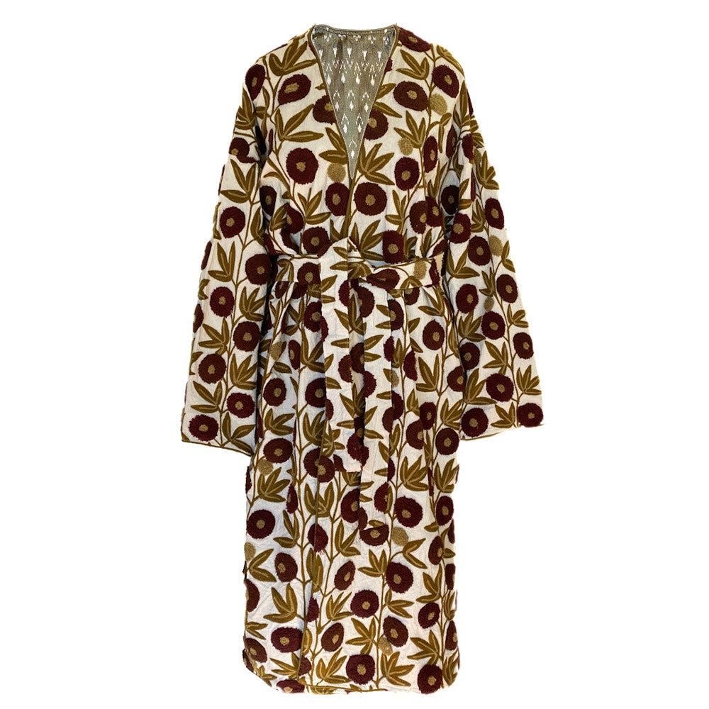 Surat Mocha Floral Crewel Coat One of a Kind