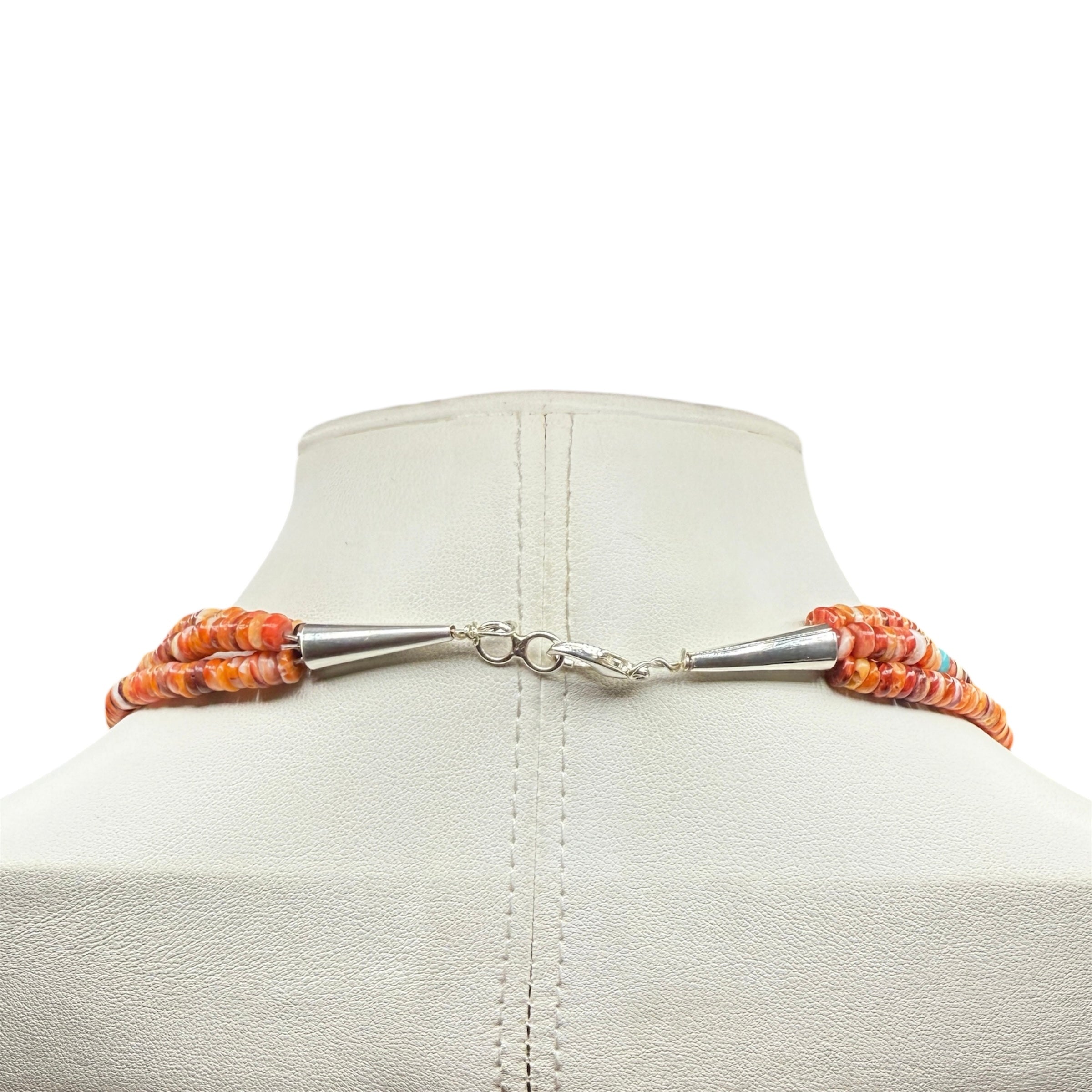 Orange Spiny Oyster Three Strand Heishi Style Necklace