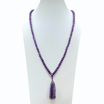 Faceted Amethyst Tassel Mala Necklace