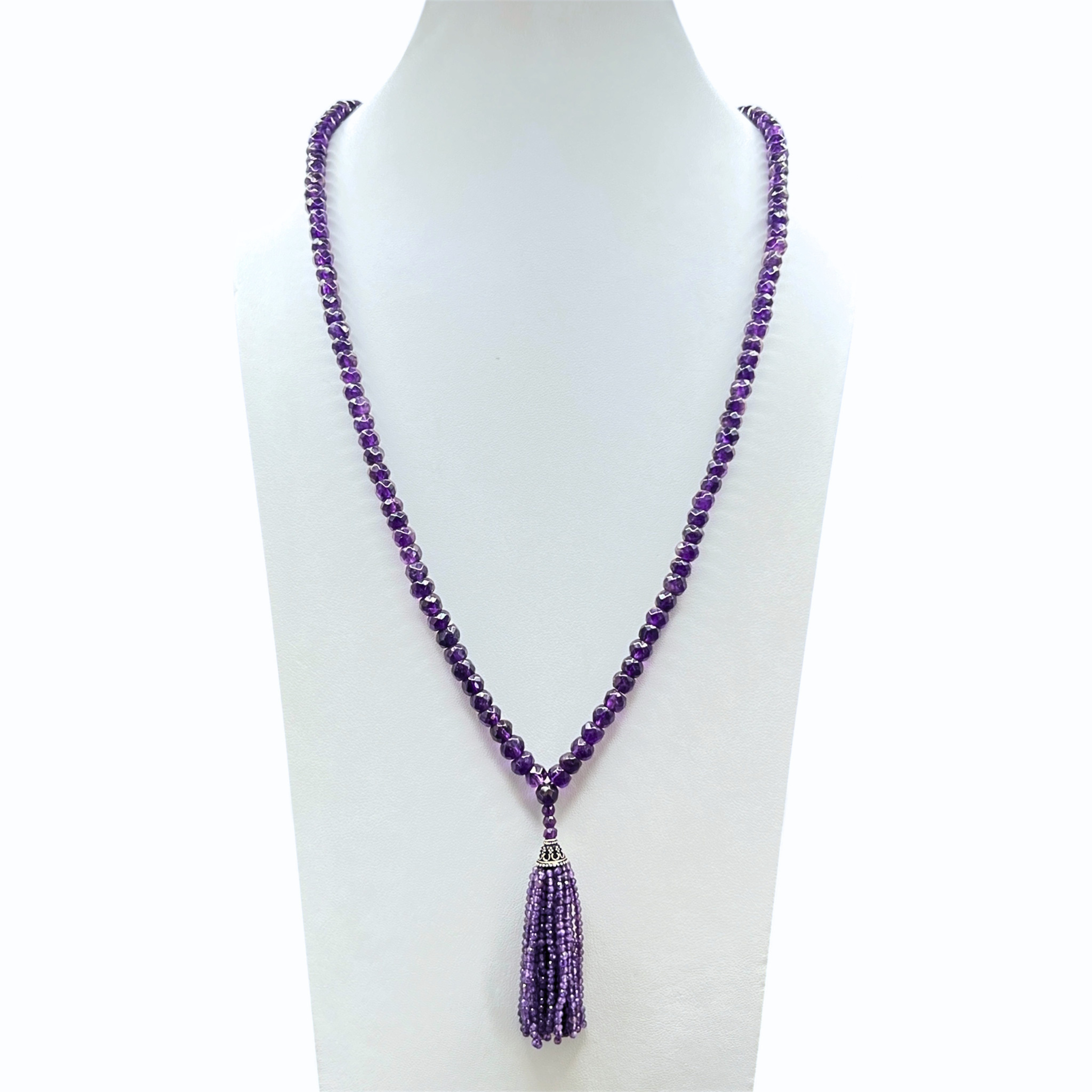 Faceted Amethyst Tassel Mala Necklace