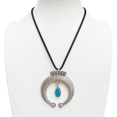 Navajo Silver Naja with Dangling Kingman Turquoise Pendant Necklace