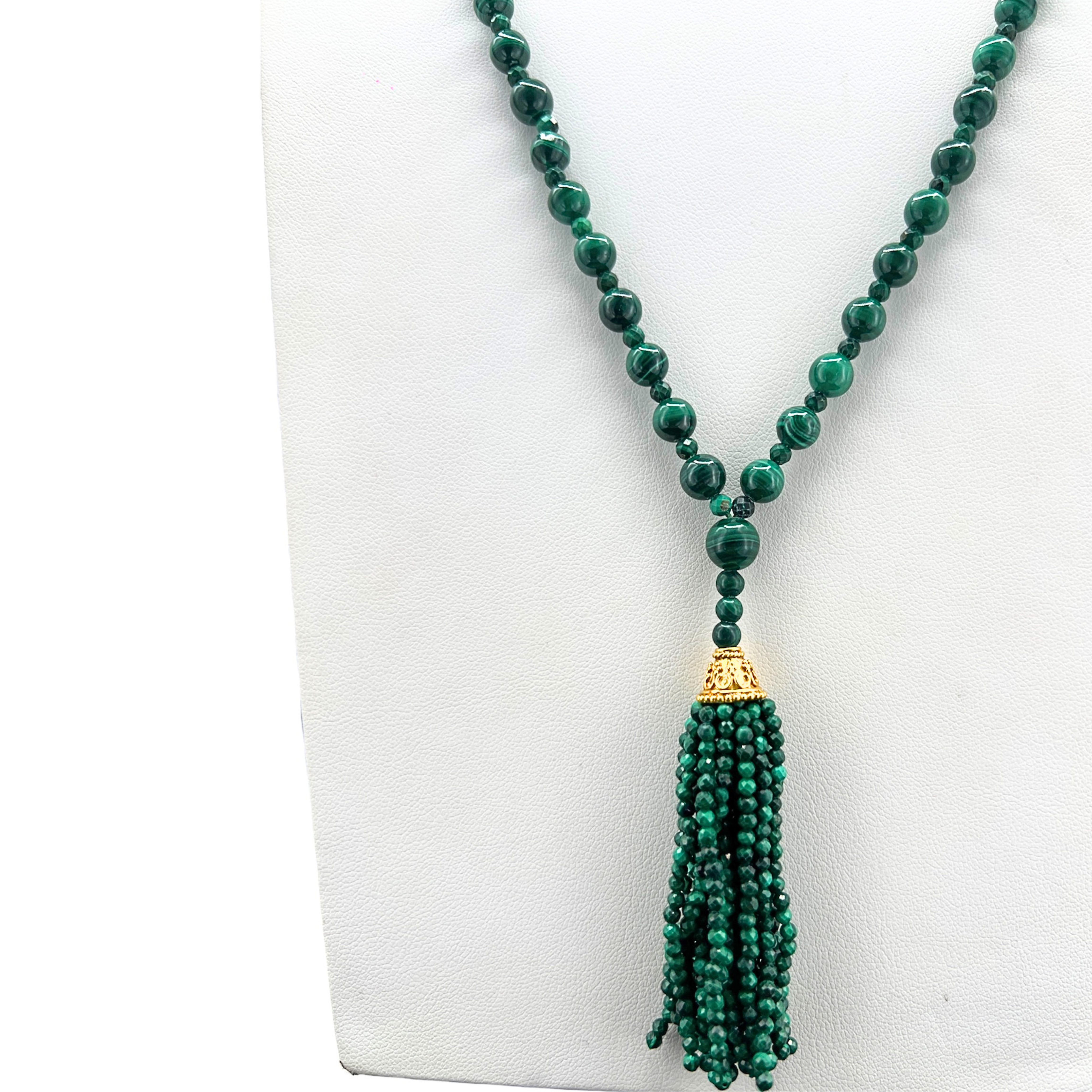 Rare Malachite Mala Tassel Necklace