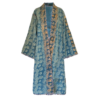 Aiiro Indigo Cotton Vintage Quilted Kantha Coat ONE OF KIND