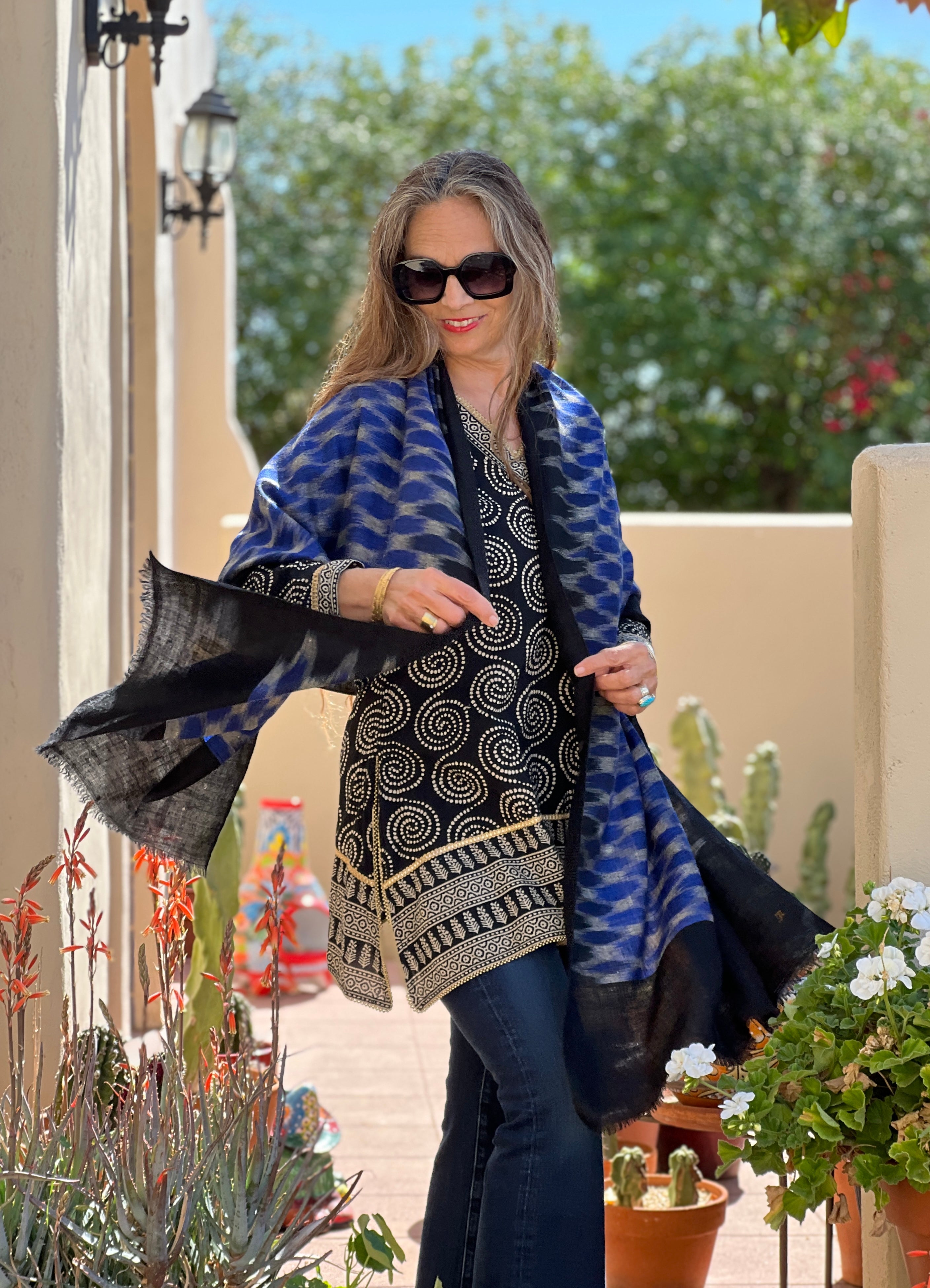 Netrani Navy Ikat Pashmina Shawl One of A Kind