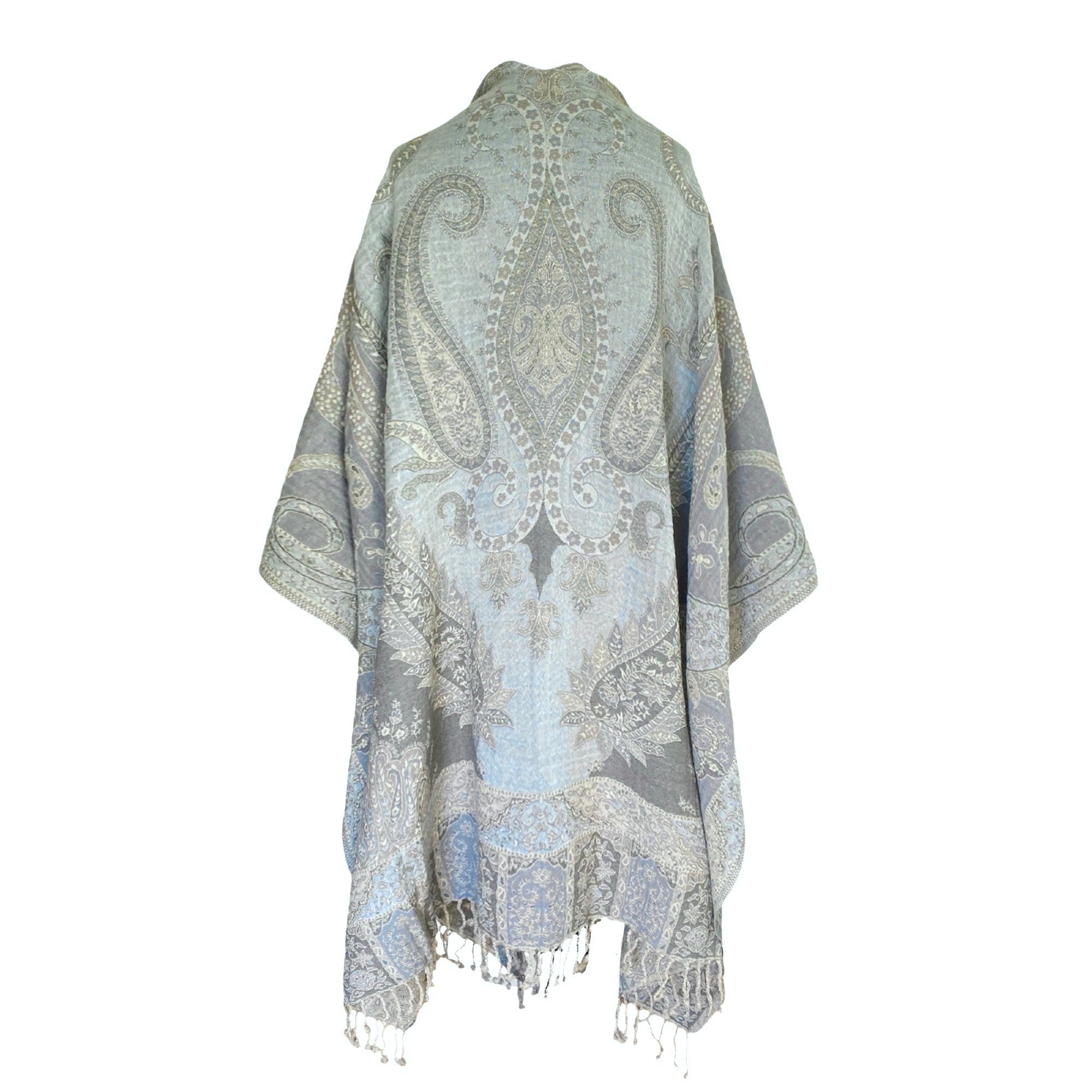 Powder Blue Paisley Wool Wrap Poncho