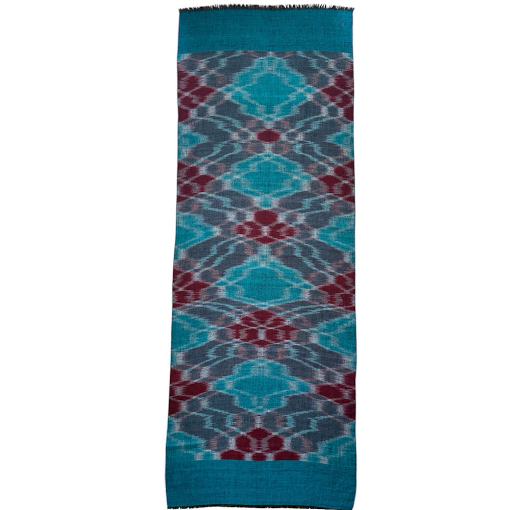 Bitra Bottle Blue Ikat Pashmina Shawl One of a Kind