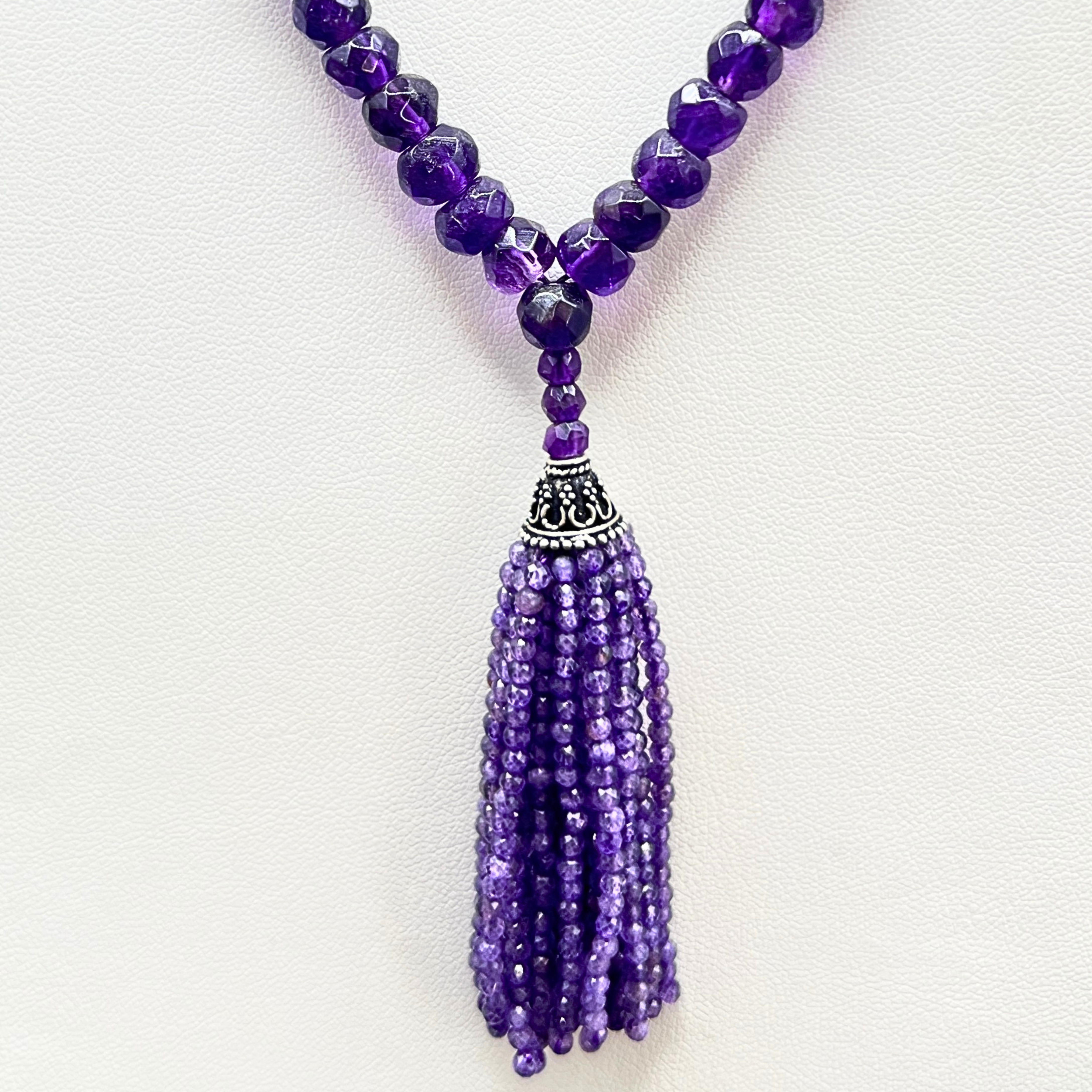 Faceted Amethyst Tassel Mala Necklace