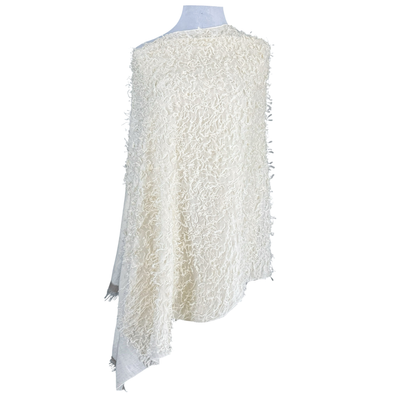 Ecru Feathered Pashmina Shawl Hand Woven One of a Kind
