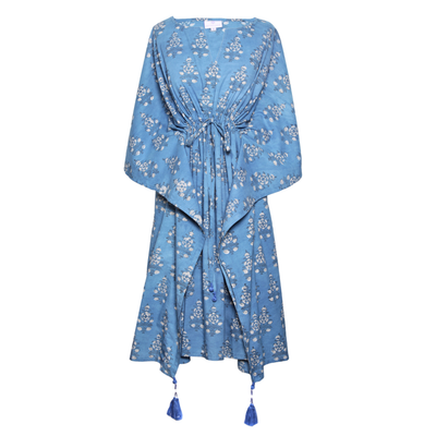 Francesca French Blue Midi Kaftan Dress Natural Indigo Dyes