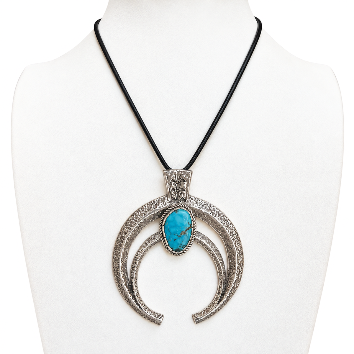 Navajo Silver and Morenci Turquoise Super Naja Pendant Necklace