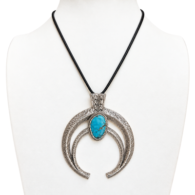 Navajo Silver and Morenci Turquoise Super Naja Pendant Necklace