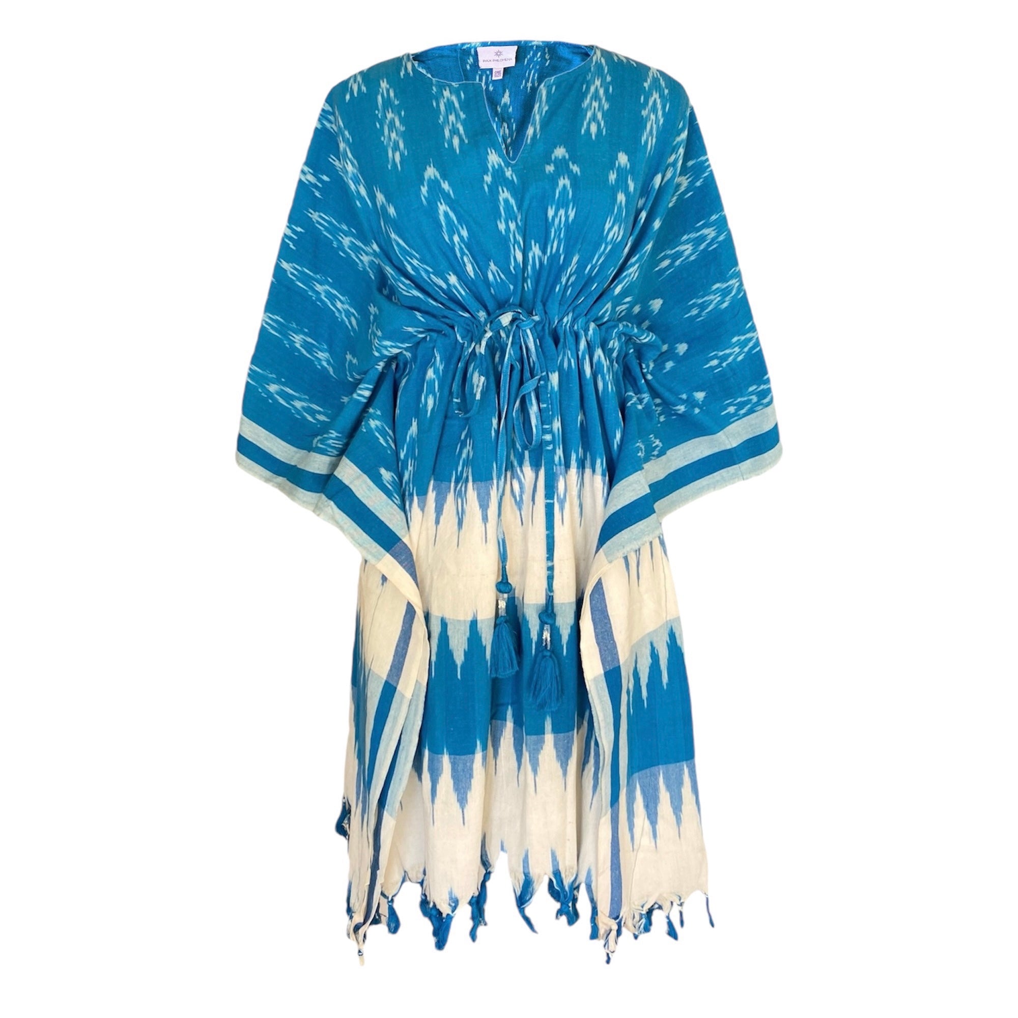 Chama Cotton Ikat Kaftan Dress Handwoven One of a Kind