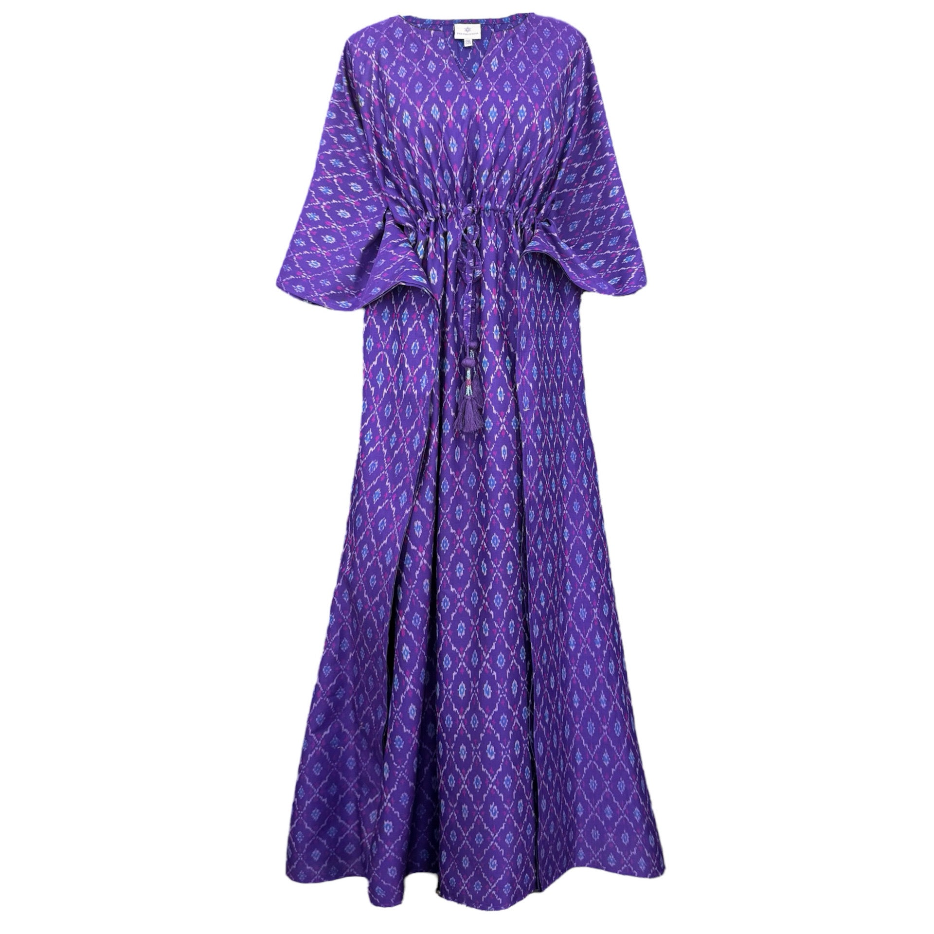 Tarini purple silk cotton ikat maxi kaftan dress Only One Available